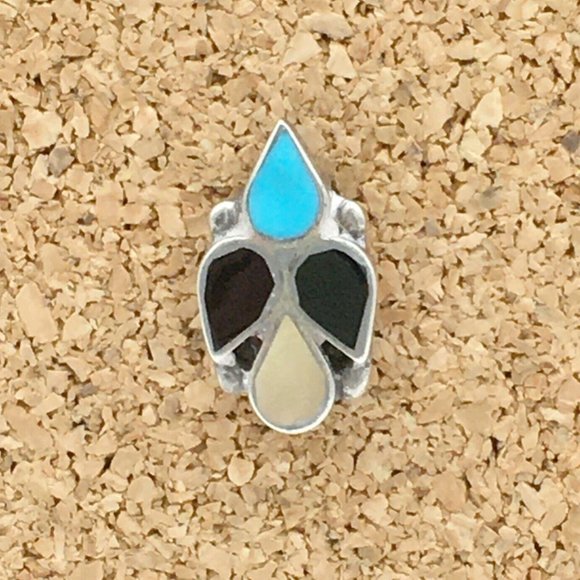Artisan Other - ZUNI thunderbird tie tack - sterling silver turquoise onyx inlay - hat lapel pin